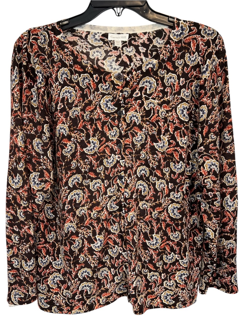 Garnet Hill Signature Eco Merino Wool Paisley button Cardigan XL